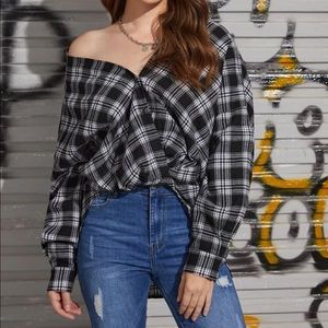 Tartan drop shoulder oversize Blouse